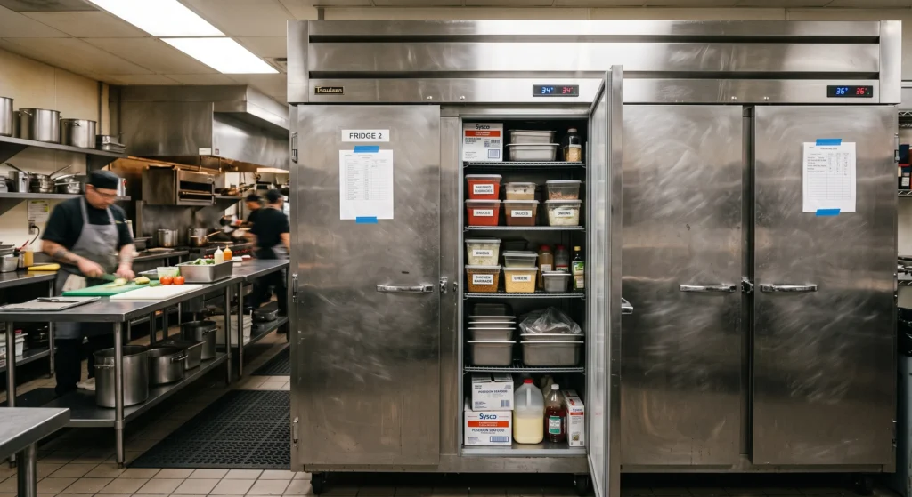Picture of a stainless steel kitchen refrigerator