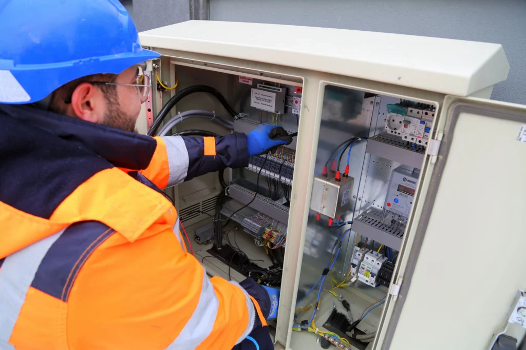 Picture of a technician checking electrical panel