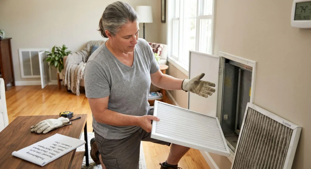 Picture of a woman replacing an air filter