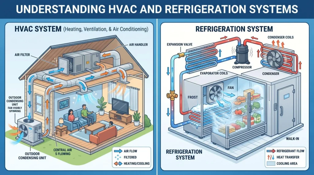 Picture of a detailed diagram comparing hvac and refrigeration systems