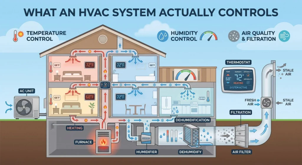 Picture of a diagram showing what an hvac system controls in a home