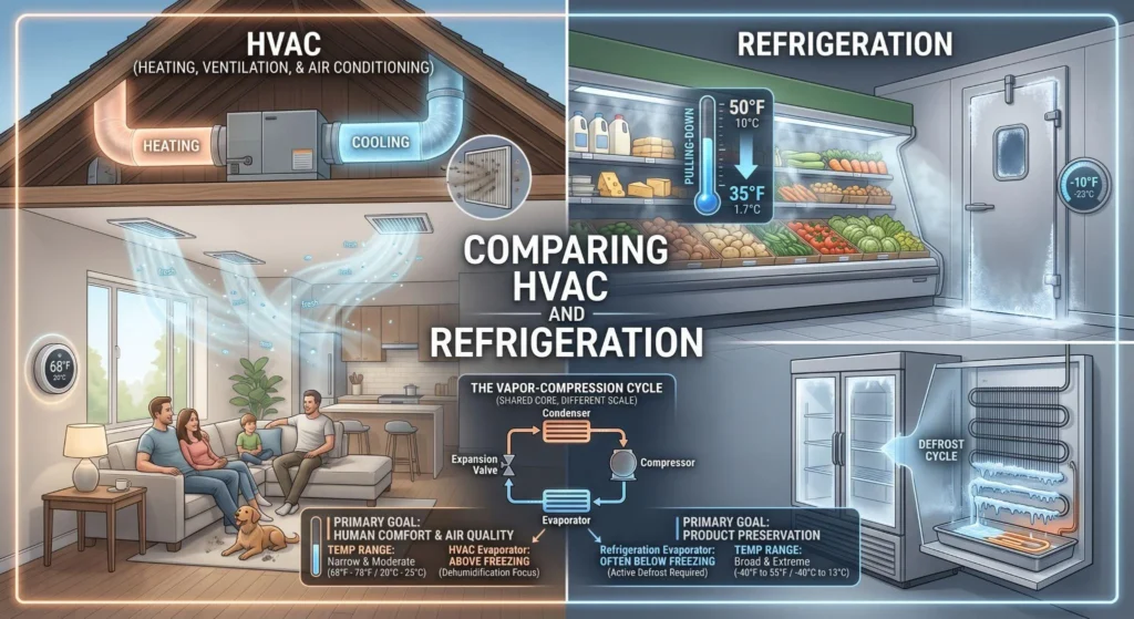 Picture of a graphic explaining the difference between hvac and refrigeration