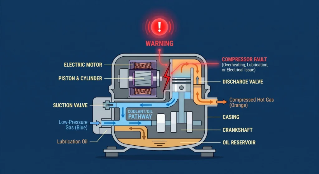 Picture of a refrigerator compressor diagram