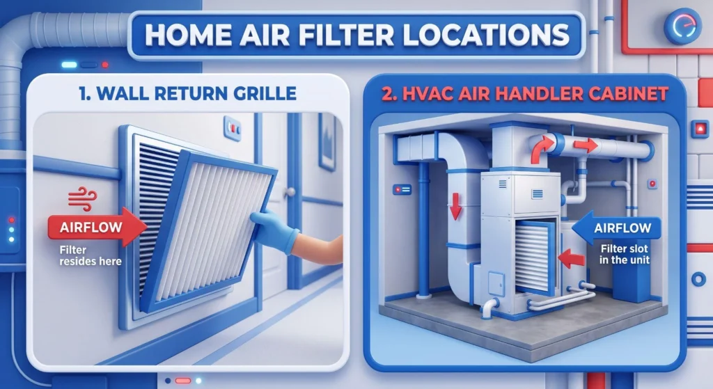 picture of a diagram showing home air filter locations