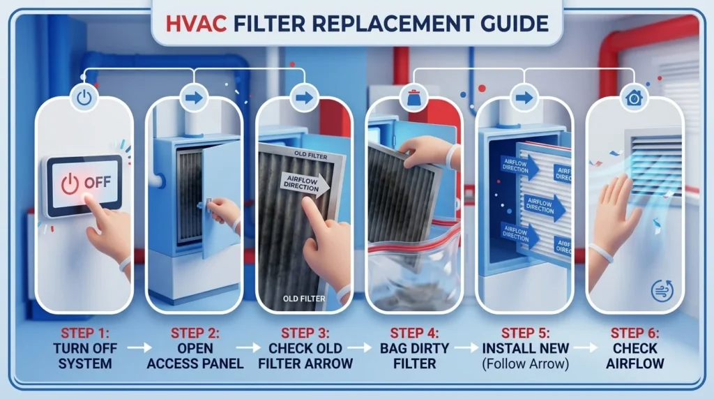 picture of a guide showing how to replace hvac filters