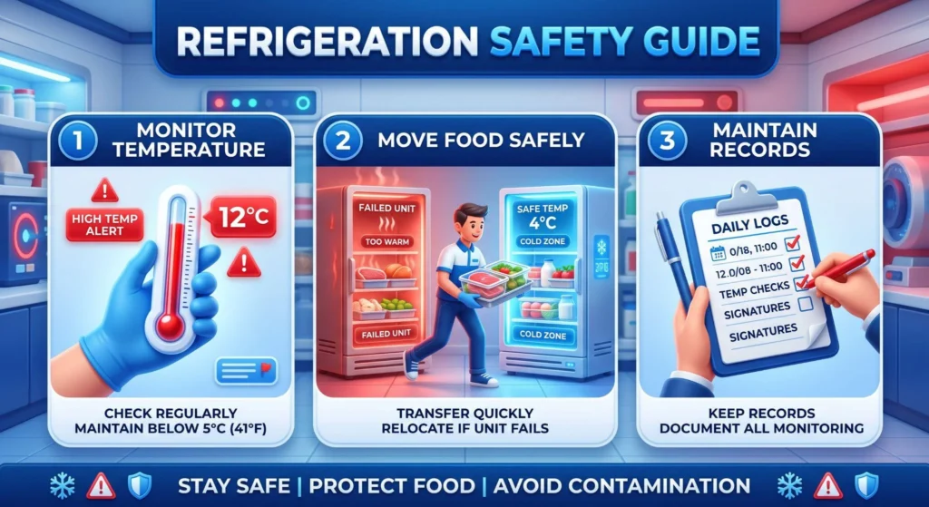 picture of a refrigeration safety infographic explaining the how often should refrigerator temperatures be checked food service daily guide