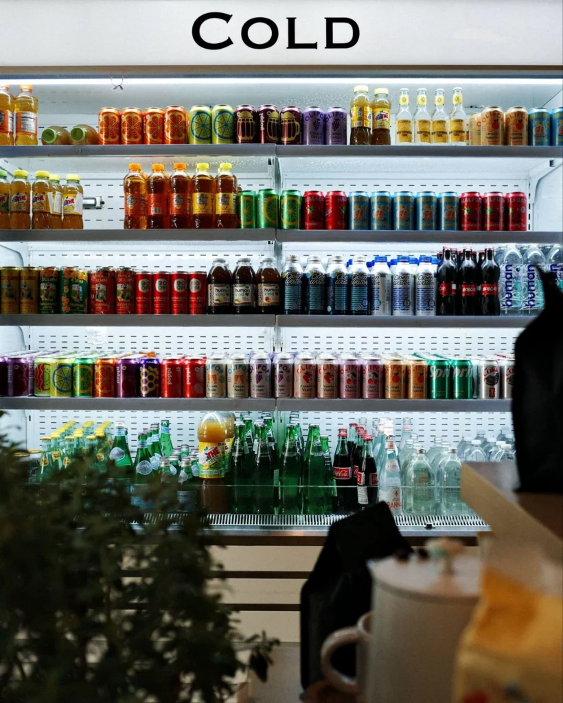 picture of a well stocked commercial beverage refrigerator