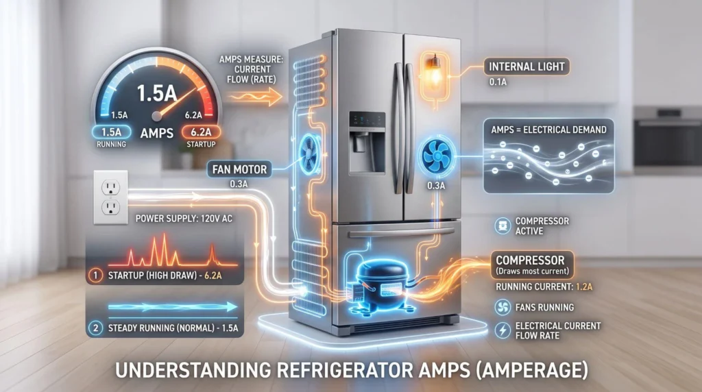 picture of an infographic explaining how many amps does a refrigerator use