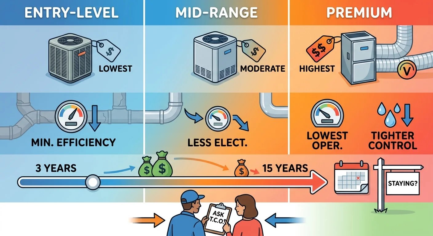 Picture of an infographic comparing entry level mid range and premium HVAC costs