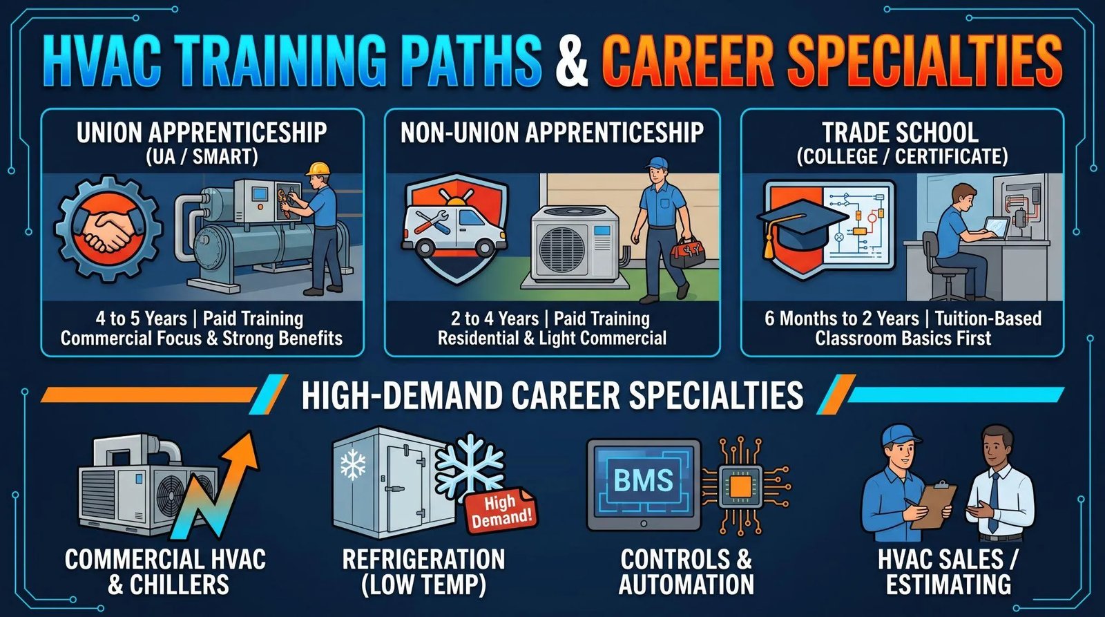 Picture of an HVAC training paths and career specialties chart