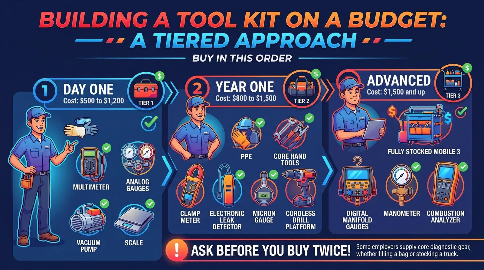 Picture of an infographic explaining how to build an HVAC tool kit on a budget